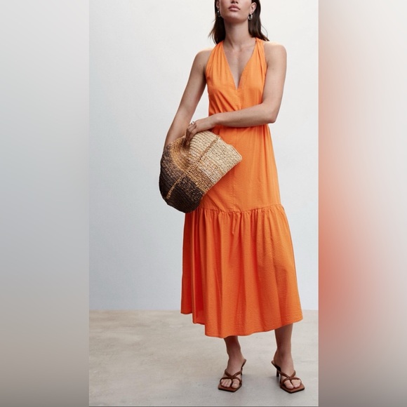 Mango Dresses & Skirts - MANGO MNG Orange Textured Midi Dress Sleeveless Women's Size 6